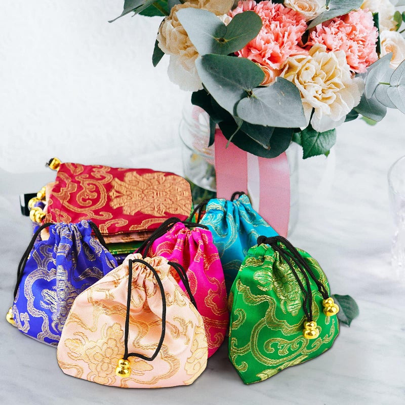 Lzttyee 30Pcs Silk Brocade Embroidered Drawstring Jewelry Pouch Bag Gift Bags Baskets Drawstring Coin Purse (Random Color) - Image 4